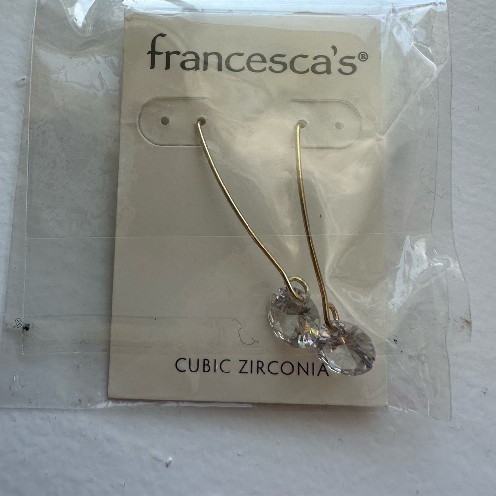 Francesca's Collections Gold Tone Threader Earrings with Clear Stones
